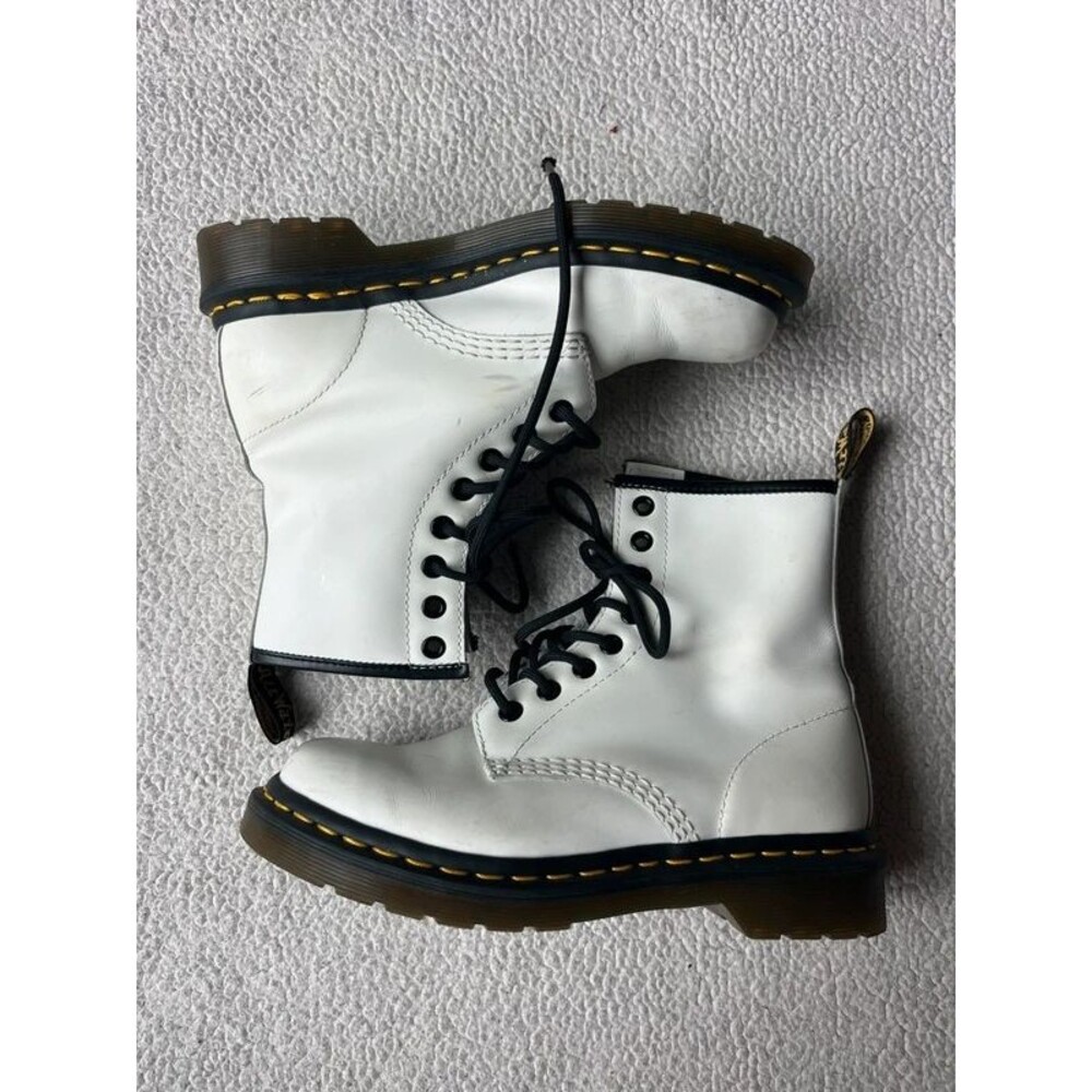 Dr. Martens White Leather Combat Boots Womens 6